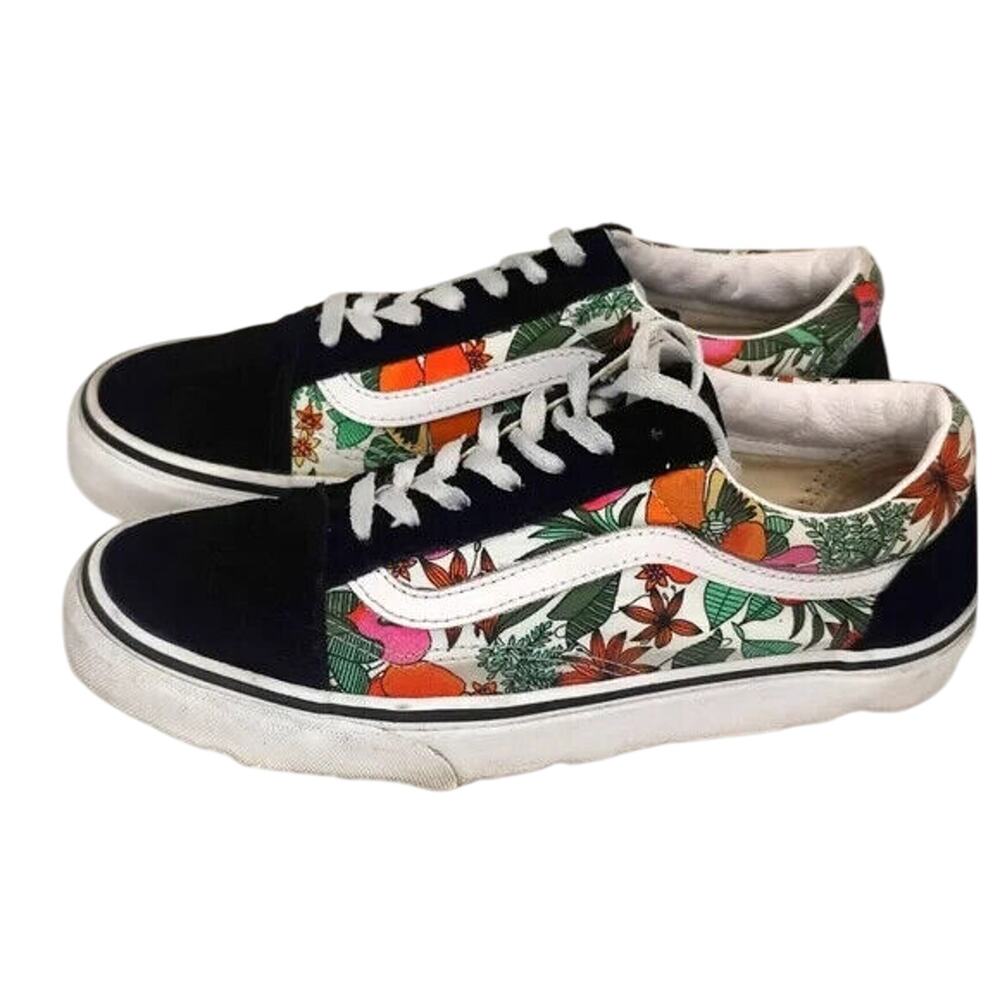 Floral Vans Black White Skate Shoes Size US 7